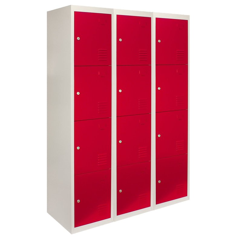 MonsterShop 3 x Metal Lockers, 4 Door Storage, Blue & Grey Metal Lockable Unit, School Staff Gym Changing Room