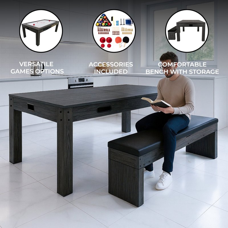 7-In-1 Games Table & Storage Bench - Grey