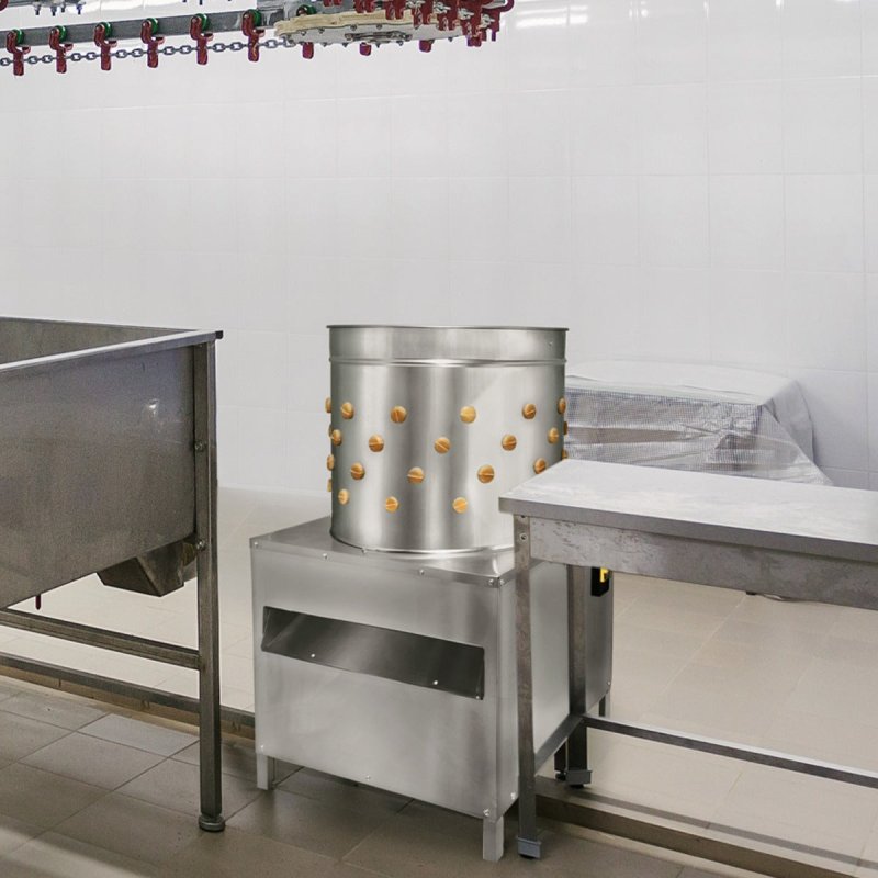 Poultry Plucker Machine 50cm Drum Automatic Chicken Turkey Duck Birds Rotating Water Pipe Drain Chute Defeather Plucking Stainless Steel 99 Rubber Fingers 2HP 220V 6 Bird Capacity Farming Abattoir