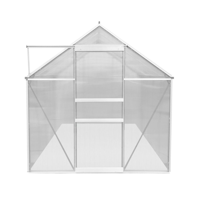 Greenhouse 6 x 10ft Aluminium Polycarbonate Steel Silver Weather Resistant Frame Support Bars Interchangeable Sliding Door 2 Roof Window Vents Walk In Gutter FREE W Clips