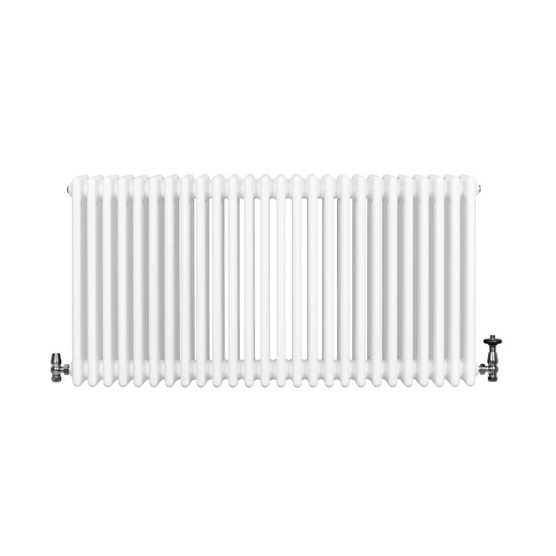 Traditional 4 Column Radiator & Valves - 600 x 1190mm - White