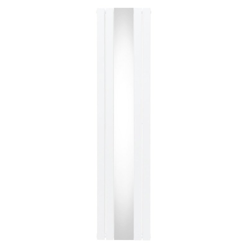 Flat Panel Radiator With Mirror 1800mm x 425mm Modern Designer Double Column Vertical Heater Gloss White Carbon Steel Wall Mounted Kitchen Living Room Cleaning Brush Fixing Kit & Brackets