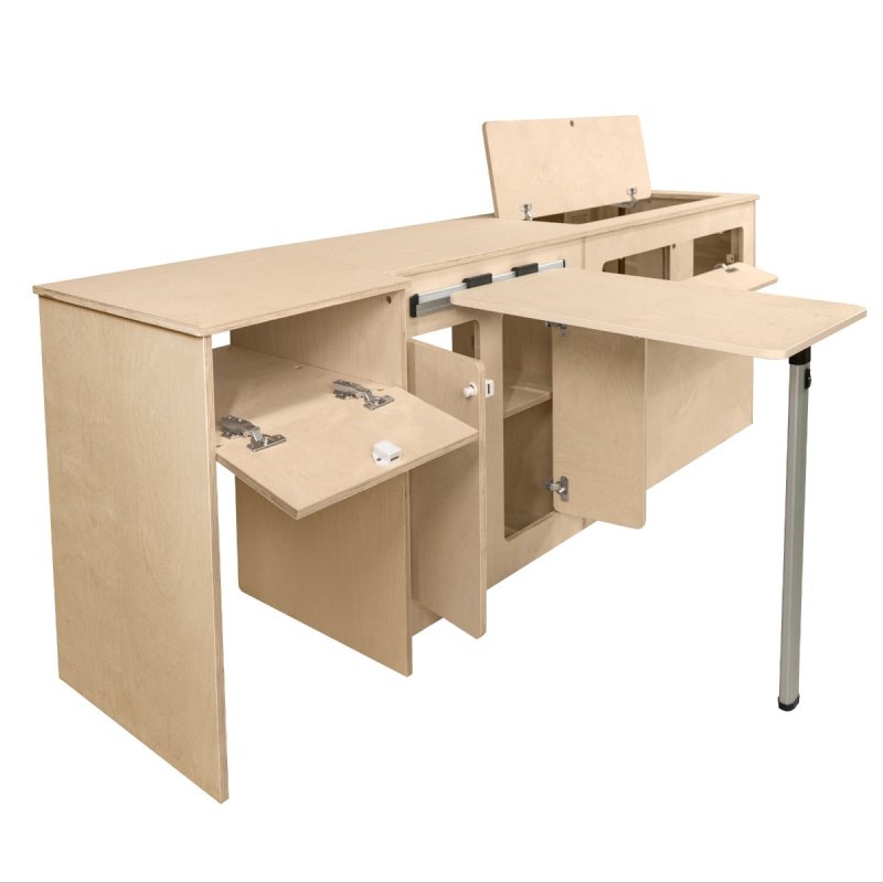 Camper Van Kitchen Pod RHD Conversion Unit Flat Pack Motorhome Campervan Furniture Foldaway Table Built In Storage Cupboards Fridge Space Towel Holder 15mm Birch Plywood SWB VW T5 & T6 Transporters