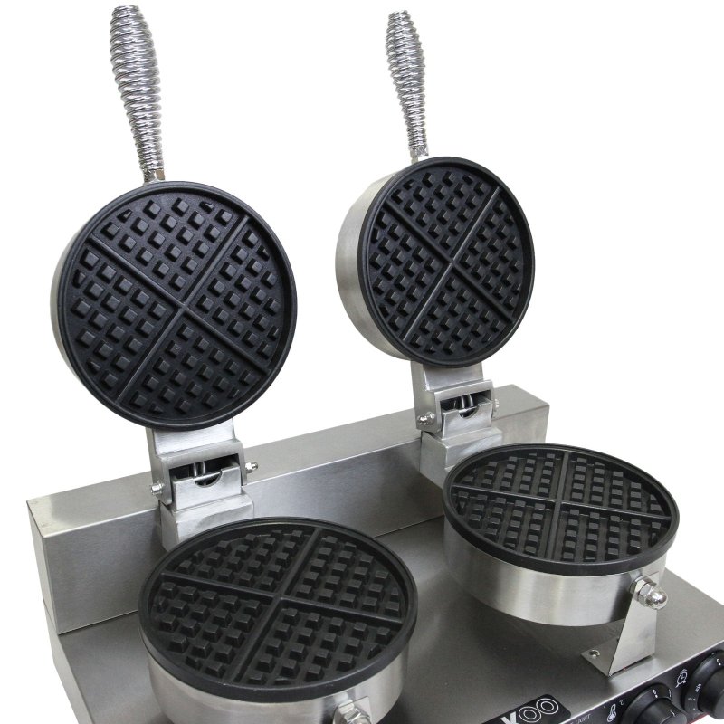 KuKoo Double Waffle Maker Commercial Catering Kitchen Stainless Steel Electric Non-Stick Plates