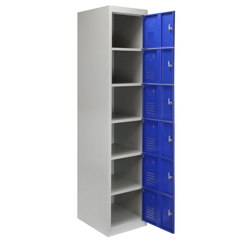 MonsterShop Metal Lockers 6 Doors Storage, Blue & Grey Metal Lockable Unit Staff School Gym Changing