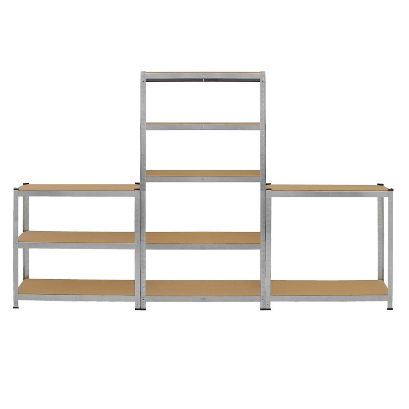 6 x Silver Racking Bay Units 5 Tier & Heavy-Duty Galvanised Steel 175kg Capacity Per Shelf Garage Shelves Storage Warehouse Shed Workshop Boltless 90cm x 30cm x 180cm