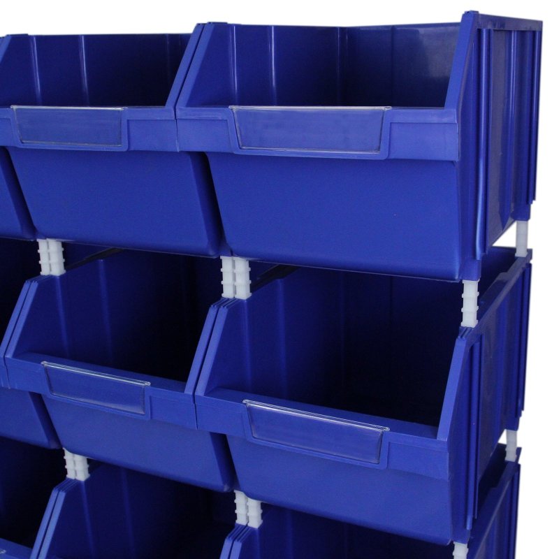 12 Plastic Storage Bins Stacking Boxes Parts Storage Set Warehouse Garage / 26cm x 28cm x 42.5cm