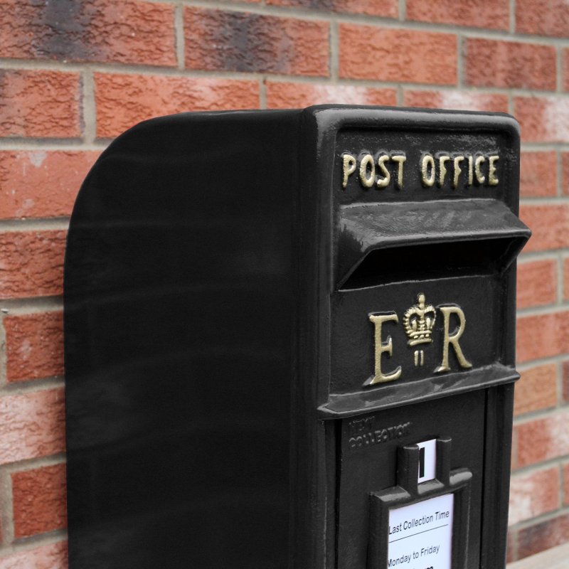 Royal Mail Post Box ER Cast Iron Wall Mounted Wedding Authentic Pillar Replica Lockable Post Office Letter Box Black