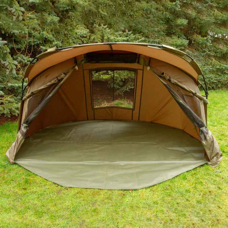 2 Man Fishing Bivvy Tent Carp Fishing Green Dome Overnight Shelter Angler Camping Waterproof Tackle Brolly System Pram Hood PVC Window Groundsheet FREE Shoe Mat Carry Bag Pegs & Mallet Included