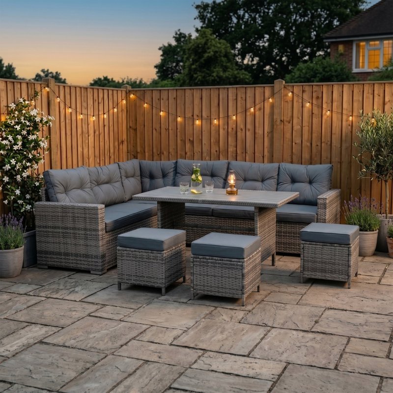 Rattan Corner Set With Composite Table - Grey