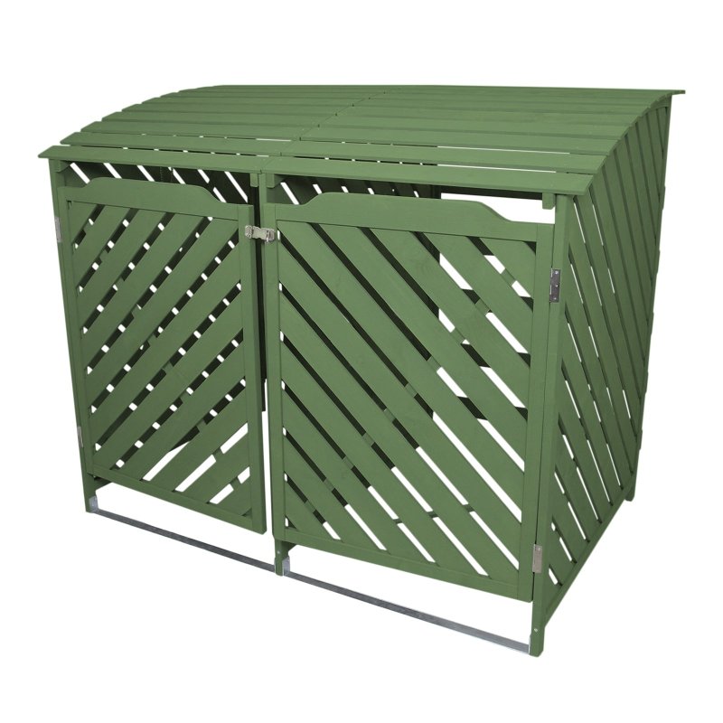 Double Sage Green Wheelie Bin Storage Shed Garden Latched Lockable Outdoor Dustbin Cover Store Unit Chain Lid