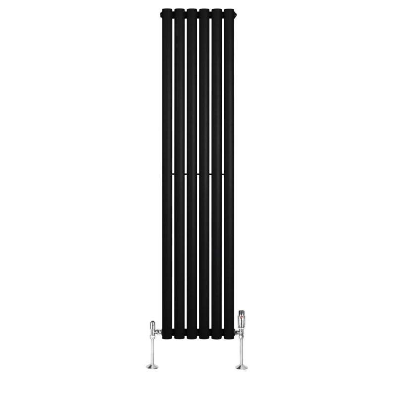 Oval Single Column Radiator & Valves - 1600mm x 360mm - Black