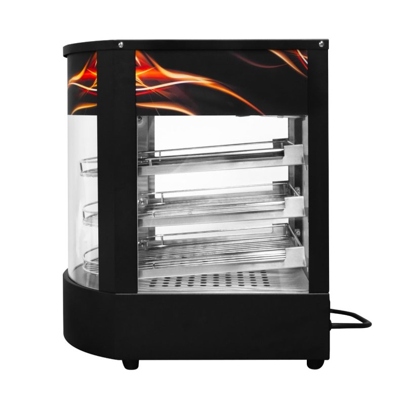 Food Warmer Cabinet Countertop Heated Glass Display Commercial Hot Food Pizza Pie Showcase Unit Black Steel Electric 30 - 85C Temperature Control Switch Internal Light 3 Tier Wire Shelving FREE Tongs