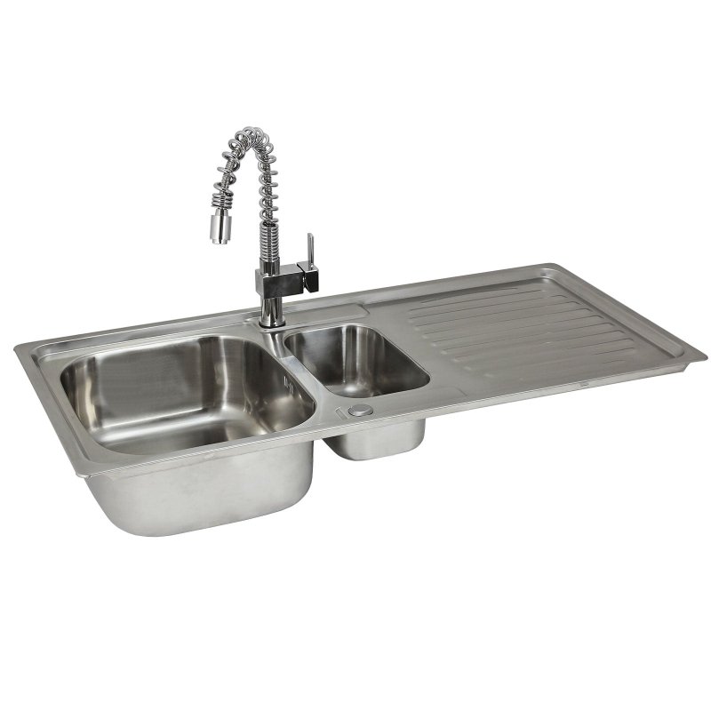 Kitchen Sink 1.5 Bowl Stainless Steel Kitchen Sinks Reversible With Free Designer Tap & Waste Kit