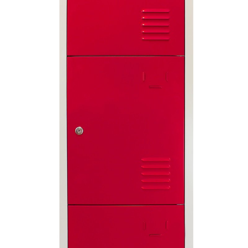 MonsterShop Metal Lockers 4 Door Storage, Flatpack Red & Grey Metal Lockable Unit, School Staff Gym Changing