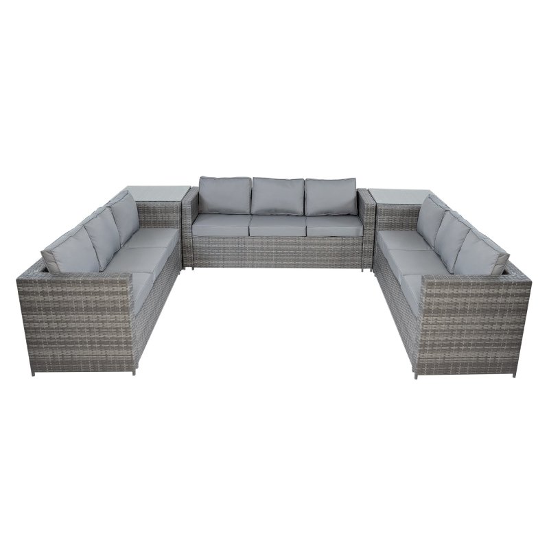 11 Seater Rattan Furniture Set With Firepit - Grey