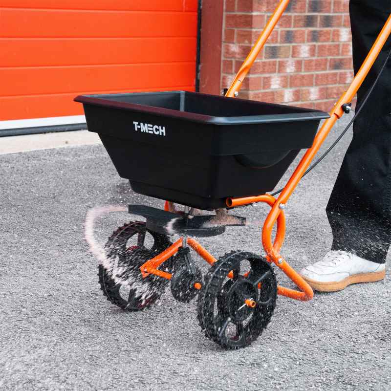 Lawn Leveller & Rotary Spreader Gritter Fertiliser Garden Levelling Rake Lute 100 x 32cm Green Removable Extendable Handle 1.15 - 1.9m Easy Grip 25kg Capacity Salt Grit Sand Seed Rain Cover & Gloves
