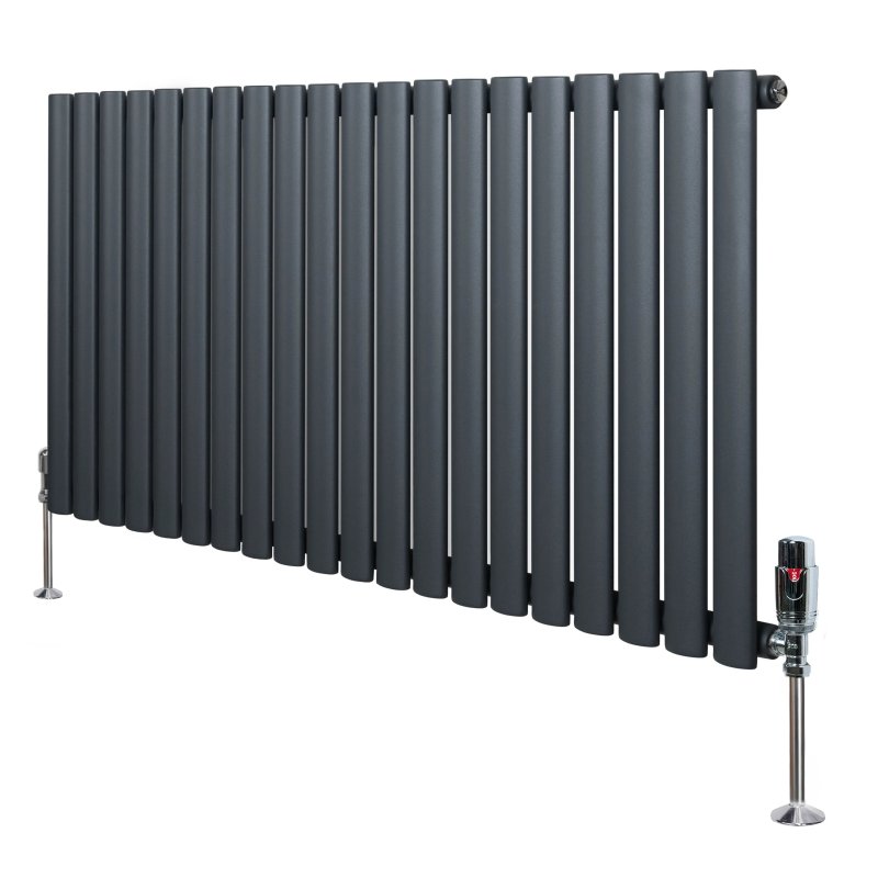 Oval Single Column Radiator & Valves - 600mm x 1200mm - Anthracite Grey