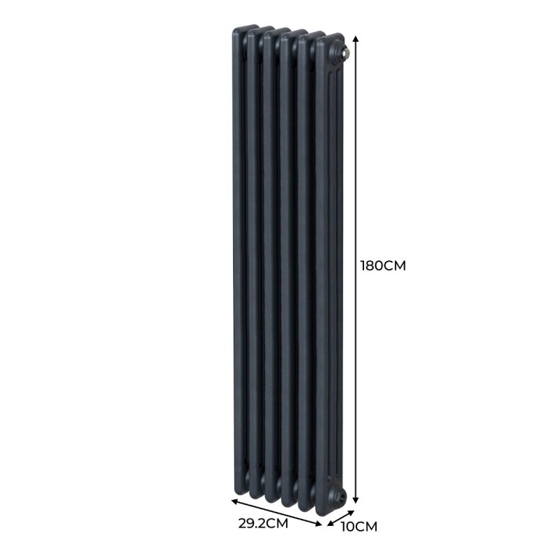 Traditional 3 Column Radiator 1800mm x 292mm Modern Central Heating Heater Matt Anthracite Grey Carbon Steel Vertical Wall Mounted Kitchen Living Room Bathroom Cleaning Brush Fixing Kit & Brackets