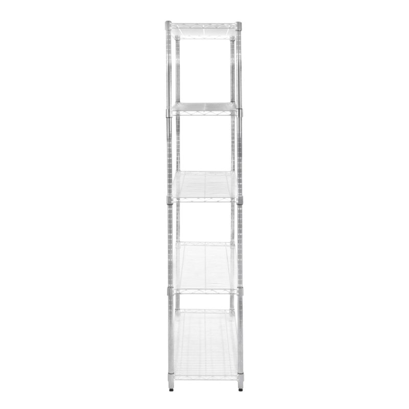 Wire Shelving Rack 5 Tier Metal Storage Unit Heavy Duty Free Standing Boltless Height Adjustable Shelves & Levelling Feet Kitchen Office Garage Silver Chrome 1000kg Weight Capacity