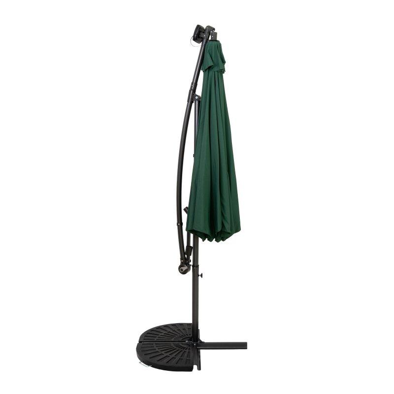 LED Cantilever Parasol 3m With Half Fan Base - Green
