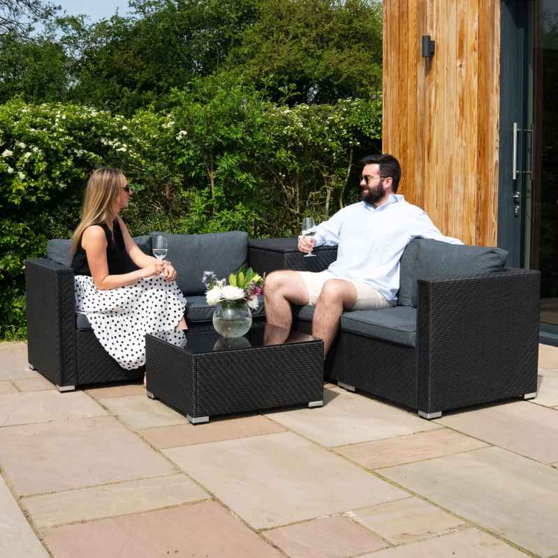 Rattan Modular 6 Piece Furniture Set & 996L Storage Box – Black