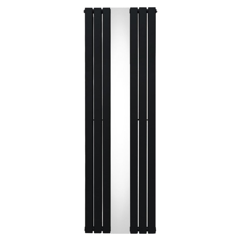 Flat Panel Radiator With Mirror 1800mm x 565mm Modern Designer Double Column Vertical Heater Matt Black Carbon Steel Wall Mounted Kitchen Living Room Cleaning Brush Fixing Kit & Brackets