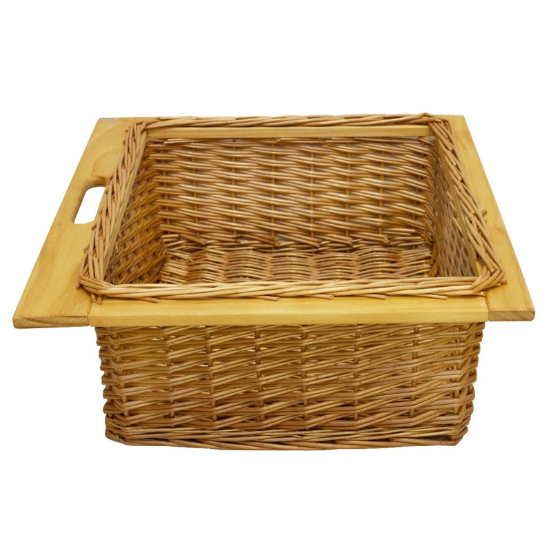 Pull out Wicker Basket Drawer 600mm Kitchen Storage Solution Larder Base Unit Cupboard with Handle Rustic Beech Wood Farmhouse Style 100% Handmade Rattan FREE Fixing Kit Included – Brown
