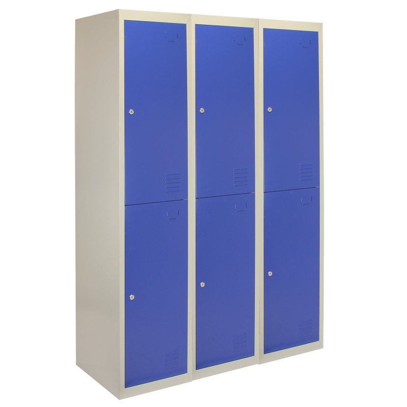 MonsterShop 3 x Blue 2 Door Metal Storage Lockers, Red & Grey Steel Lockable Unit, Staff Gym School Changing Room