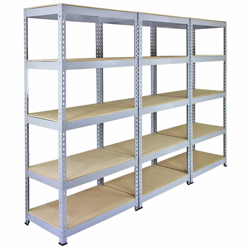 10 x Grey Racking Bay Unit 5 Tier Heavy Duty Steel Metal 200kg capacity Per Shelf Garage Shelves Storage Warehouse Shed Workshop Boltless Shelving 90 x 50 x 180cm Free Rubber Mallet