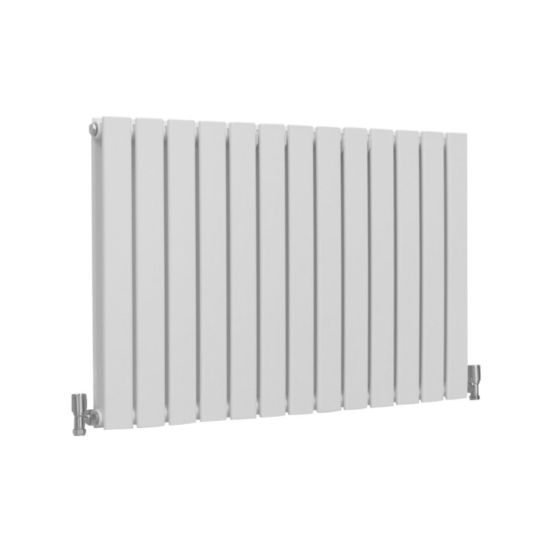 Designer Radiators 60 x 91cm Flat Panel Modern Central Heating Gloss White Horizontal Column Double Panel Wall Mounted Slimline Kitchen Living Room Bathroom Commercial Cleaning Brush & Fixing Kit