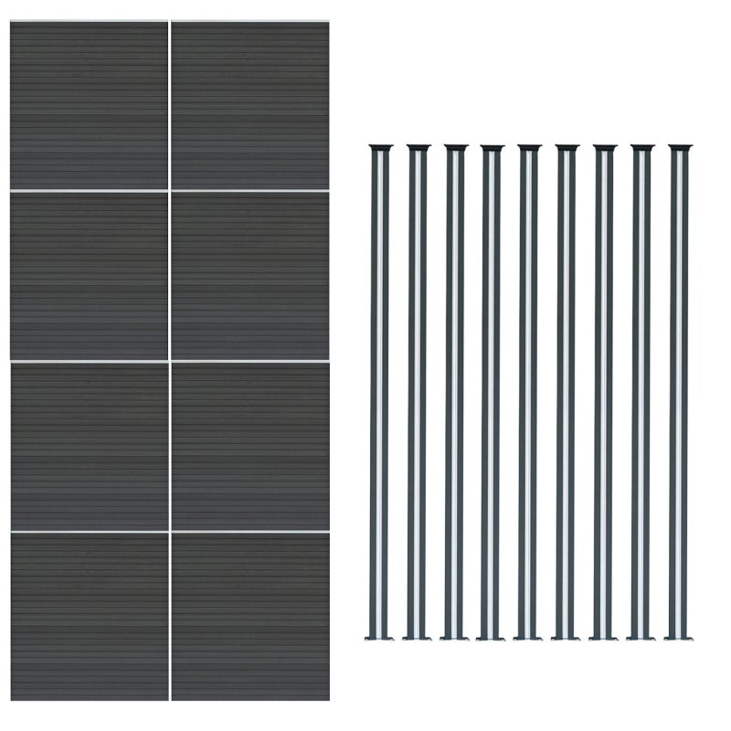 Composite Fence Panel x 8 & LED Posts x 9 - Grey