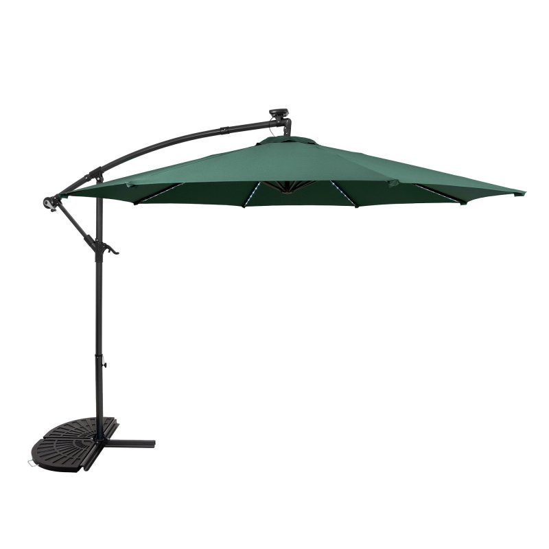 LED Cantilever Parasol 3m With Half Fan Base - Green