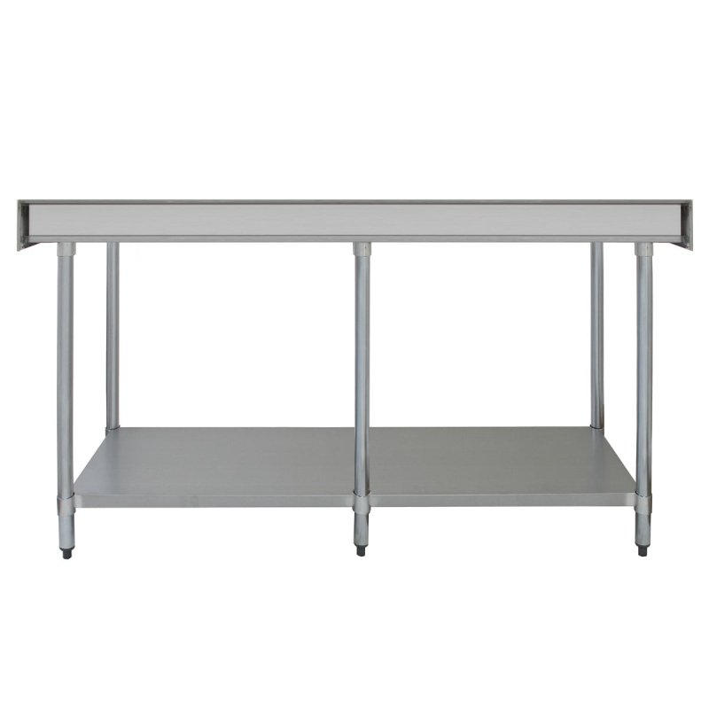 7FT Kitchen Work Bench Catering Table Commercial Stainless Steel Food Prep Surface Restaurant Storage Shelf 250kg Weight Capacity Adjustable Height 10cm Backsplash Upstand 2 x FREE Microfibre Cloths
