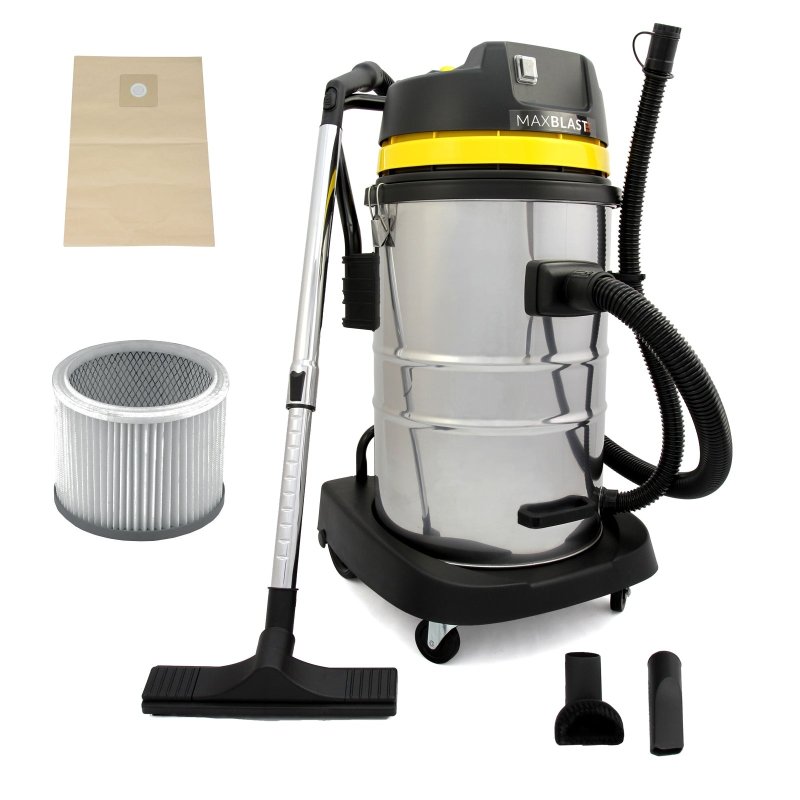 MAXBLAST Industrial Wet & Dry Vacuum Cleaner & Attachments, Powerful 1400W, 60 Litre, Stainess Steel
