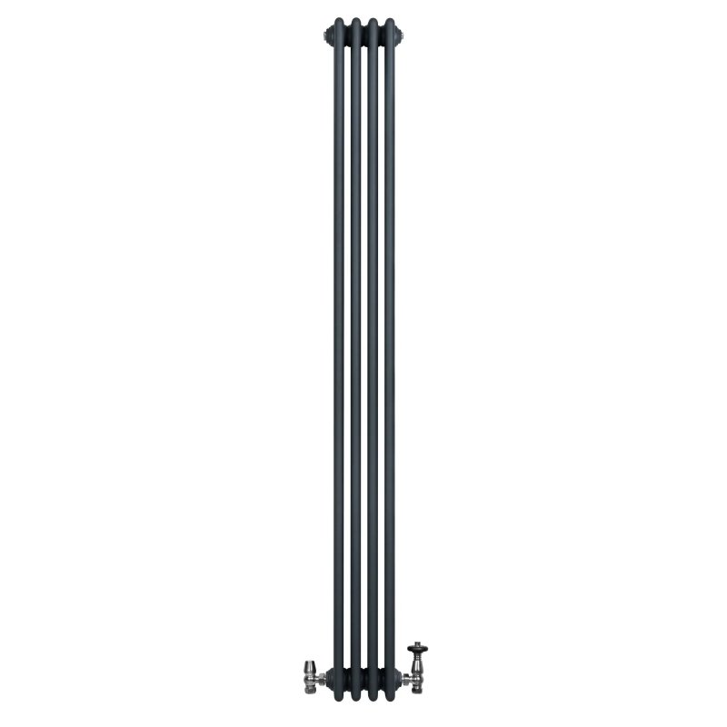 Traditional 4 Column Radiator & Valves - 1800 x 200mm - Anthracite Grey