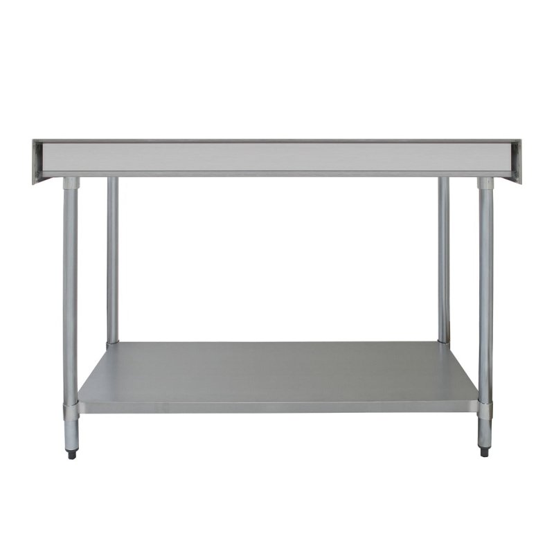 4FT Kitchen Work Bench Catering Table Commercial Stainless Steel Food Prep Surface Restaurant Storage Shelf 250kg Weight Capacity Adjustable Height 10cm Backsplash Upstand 2 x FREE Microfibre Cloths
