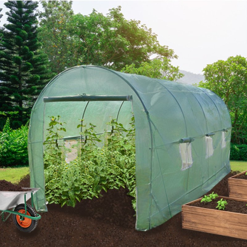 Polytunnel Greenhouse Walk In Galvanised Windows Doors Growhouse PE Cover Gardening Metal Frame Outdoor Garden Tent Vegetable Flower Plant 19mm Diameter | 5 x 2m