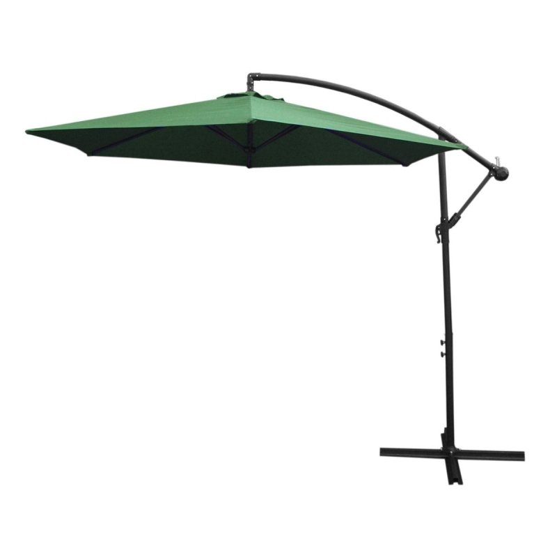 3m Cantilever Garden Parasol Banana Hanging Umbrella Winding Crank Shade Patio Outdoor Sun Shade Tilt UV Protection | Green Fan Base