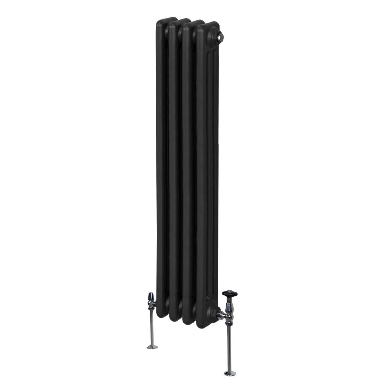 Traditional 3 Column Radiator 1500mm x 202mm Modern Central Heating Heater Matt Black Carbon Steel Vertical Wall Mounted Kitchen Living Room Bathroom Cleaning Brush Fixing Kit & Brackets