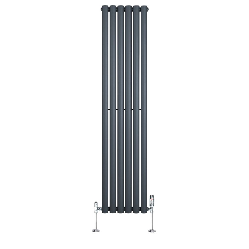 Oval Single Column Radiator & Valves - 1600mm x 360mm - Anthracite Grey