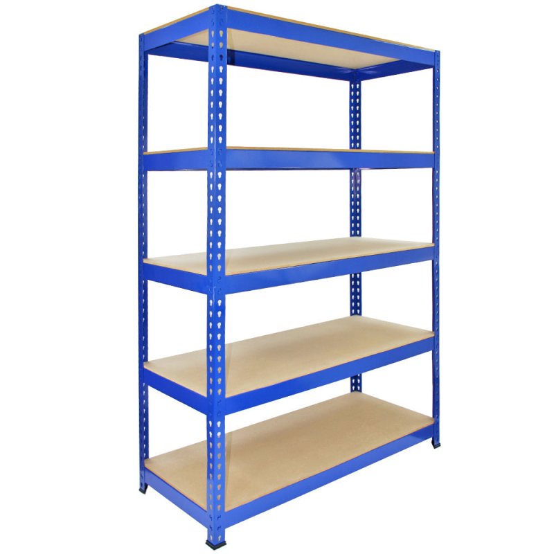 Q-Rax 120 cm Garage Shelving Storage Unit / Racking 5 Tier Bay / Boltless Warehouse Shelves, Blue