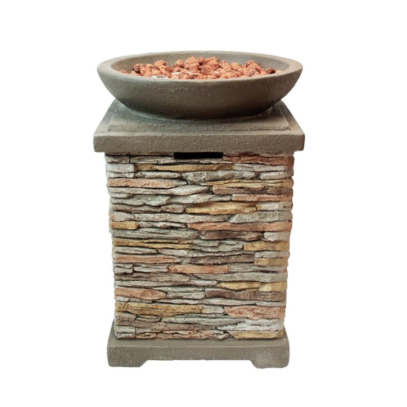 Gas Fire Pit Stone Home Outdoor Garden Patio Heater Burner Adjustable Flame Magnesium Oxide Furniture Smokeless Square Bowl Integrated Ignition Propane Lava Rocks Gas Regulator Hose Waterproof Cover