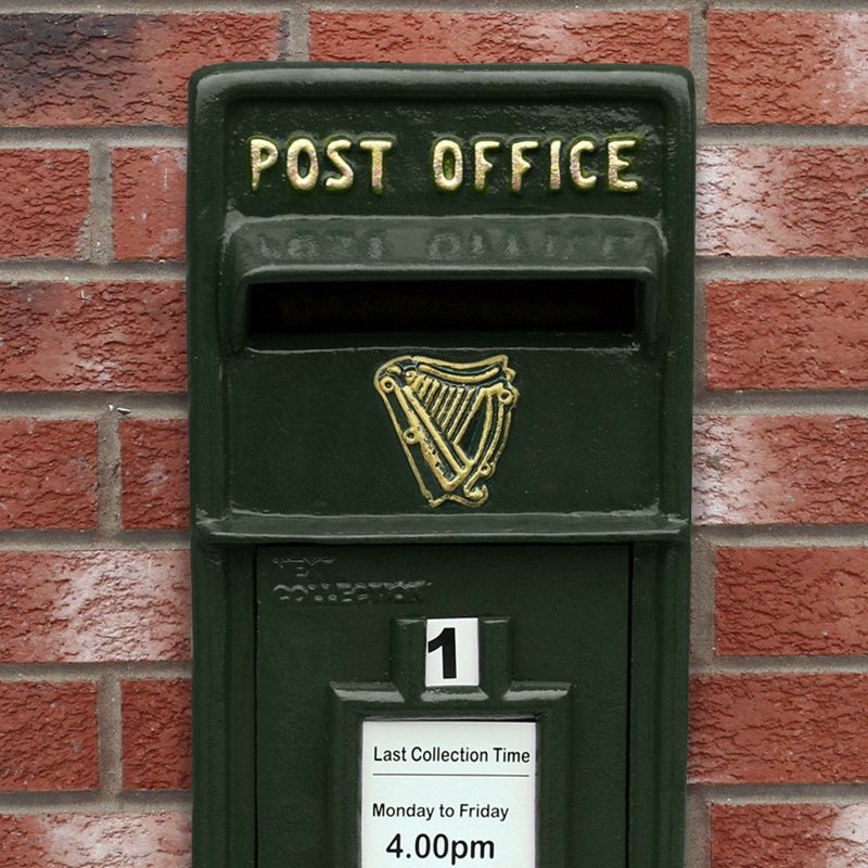 Royal Mail Post Box Irish with Floor Stand ER Cast Iron Wall Mounted Wedding Authentic Pillar Replica Lockable Post Office Letter Box Green