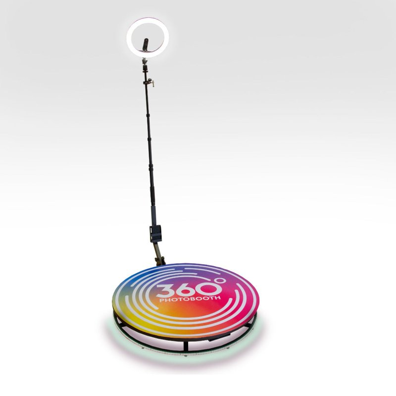 360 Photo Video booth 80cm Platform Rotating Selfie Spinner Party Wedding LED Ring Light Automatic Remote Control Bluetooth Adjustable Arm Slow Motion Battery or Mains Powered Flight Case Money Gun
