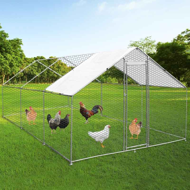 Walk In Chicken Run Cage Coop 4m x 6m x 2m Dog Pen House Kennel Large Metal Enclosure Rabbits Ducks Poultry Roof Cover Shelter Sunshade Pets Outdoor Backyard Farm Animal