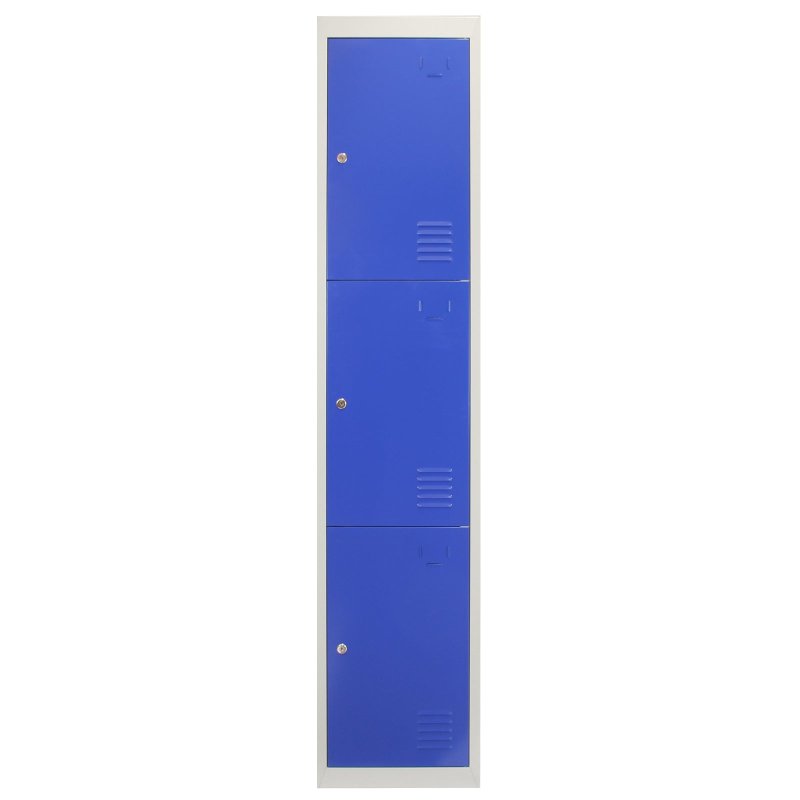 MonsterShop 3 Door Metal Storage Lockers, Blue & Grey Steel Lockable Unit, Gym Changing School Staff