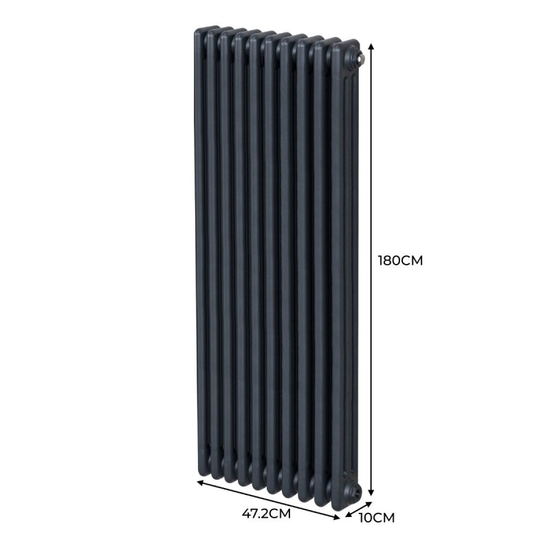 Traditional 3 Column Radiator 1800mm x 472mm Modern Central Heating Heater Matt Anthracite Grey Carbon Steel Vertical Wall Mounted Kitchen Living Room Bathroom Cleaning Brush Fixing Kit & Brackets