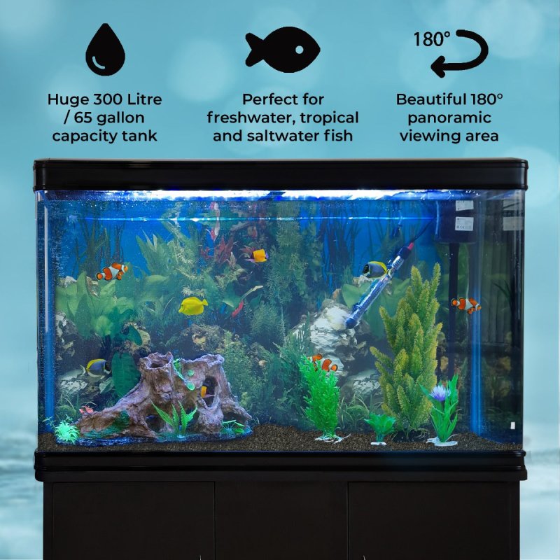 MonsterShop Aquarium Fish Tank, Filter, Heater & Stand, 4ft, 300L, Black, 120.5cm x 143.5cm x 39cm
