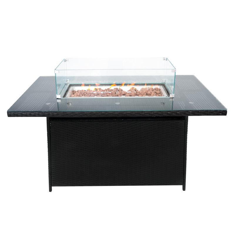 8 Seater Rattan Furniture Set With Firepit - Black
